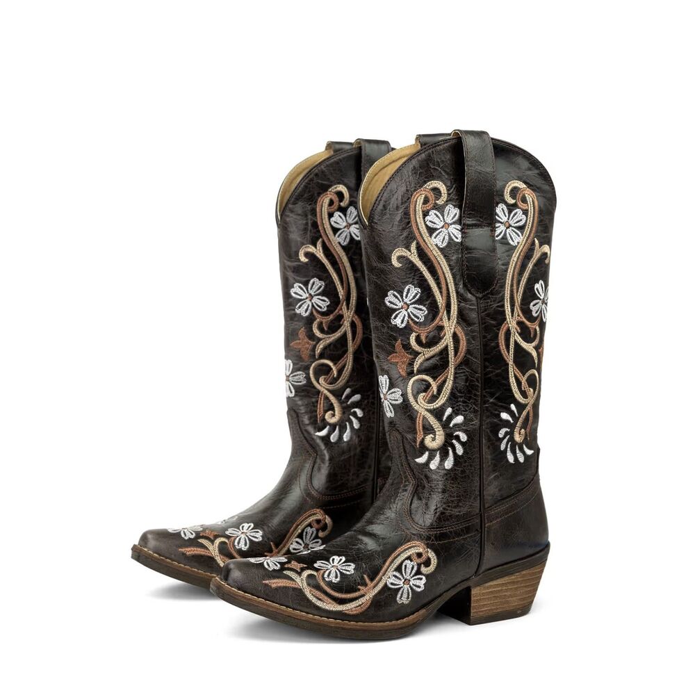Sterling River Western Cowgirl Boots Size 8 NWT Chocolate Floral Embroidered